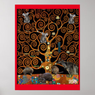 Poster Australian Wildlife in Tree of Life, Klimt parody,