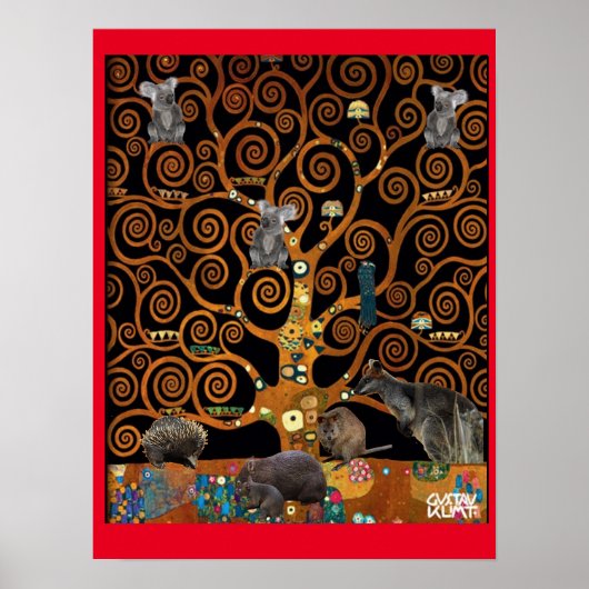 Poster Australian Wildlife in Tree of Life, Klimt parody, (Devant)