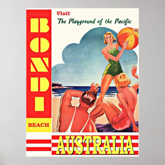 Poster Australie-Aire de jeu du Pacifique, Bondi Beach (Devant)