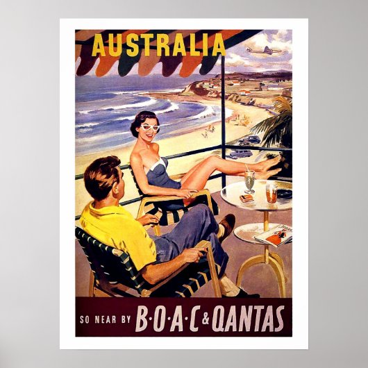 Poster Australie, couple profiter sur la terrasse, voyage (Devant)