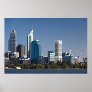 Poster Australie, Perth, ciel de la ville depuis la riviè