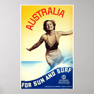 Poster AUSTRALIE Pour le soleil et le Surf Vintage voyage