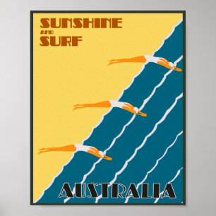 Poster Australie : Sunshine et Vintage voyage Surf