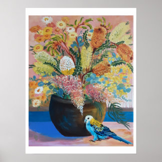 Poster Australien Rosella et fleur sauvage à tête pâle