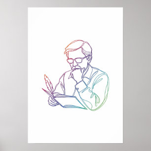 Poster Auteur abstrait une ligne art continu