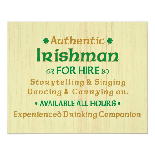 Poster Authentique Irlandais à Louer Drôle (Devant)