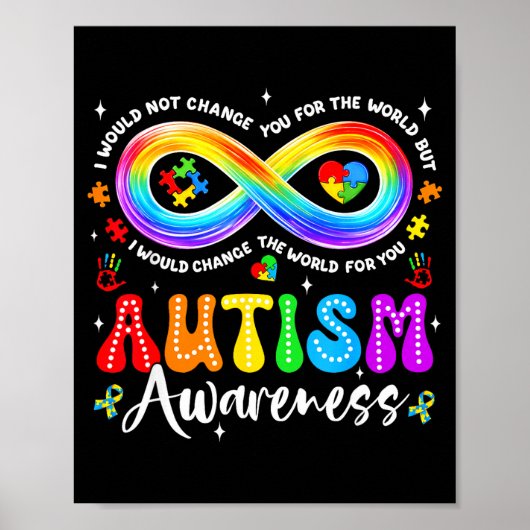 Poster Autism Awareness Acceptance Rainbow Infinity Symbo (Devant)