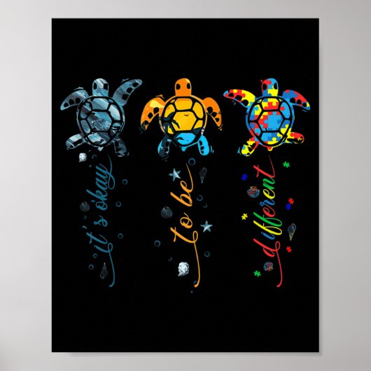 Poster Autism Awareness Cute Turtle Animal It's Ok To Be (Devant)