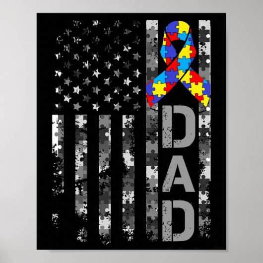 Poster Autism Awareness Dad Usa Flag Fathers Day  (Devant)