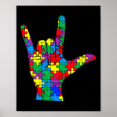 Poster Autism Awareness Day Autistic Child Asl Love Sign  (Devant)