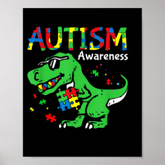 Poster Autism Awareness Dino T-Rex Puzzle Funny Dinosaur