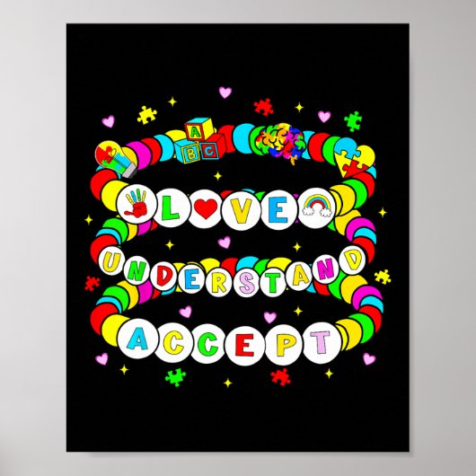 Poster Autisme Amitié Bracelet Aimer Accepter Comprendre (Devant)