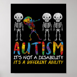 Poster Autisme Awerty - Skeleton Dabbing Autistic Kids A