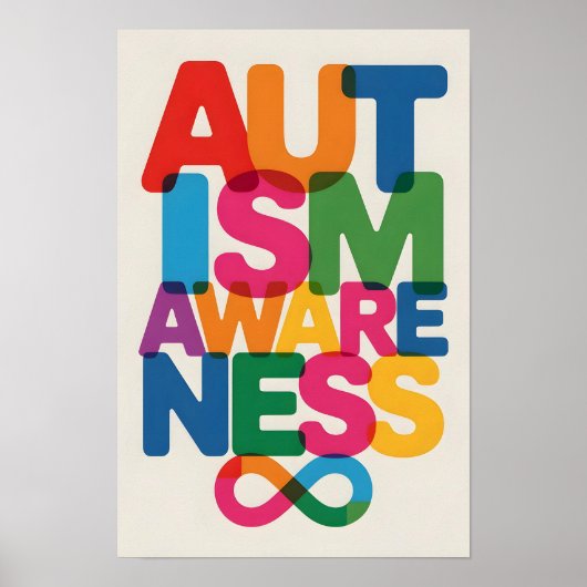 Poster Autisme Bewustzijn Kleur Typografie Infinit (Voorkant)