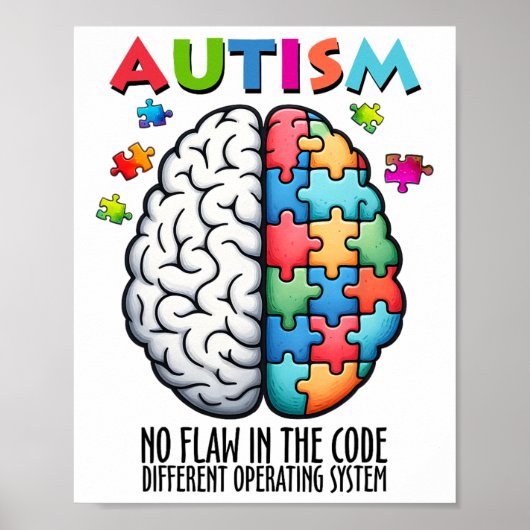 Poster Autisme Cerveau Puzzle Pas De Faute Dans Le Code (Devant)