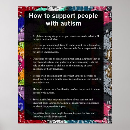 Poster Autisme Comment Soutenir Certains Avec Autisme (Devant)