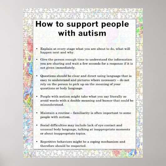 Poster Autisme Comment Soutenir Certains Avec Autisme (Devant)