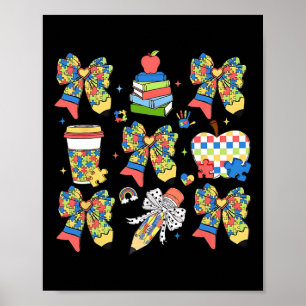Poster Autisme Enseignant Coquette Bow Puzzle Pencils Aut
