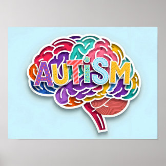 Poster Autisme Rainbow Typographie du cerveau Neurodivers