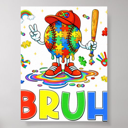 Poster Autisme Sensibilisation Baseball Bruh énigme (Devant)