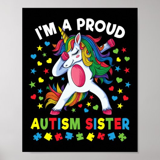Poster Autisme Sensibilisation Dabbing Licorne Fille Fièr (Devant)