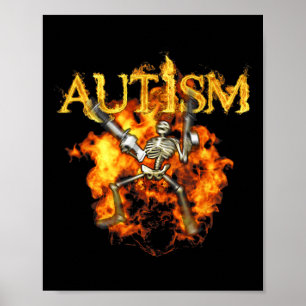 Poster Autisme Skeleton Guns Funny Fire Bones Éffrayant