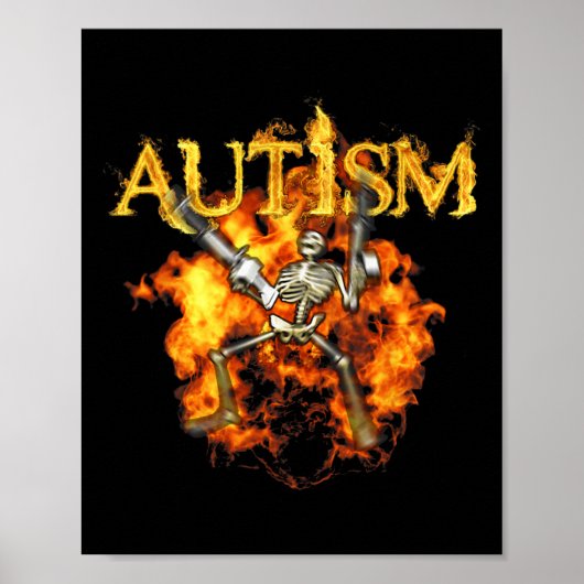 Poster Autisme Skeleton Guns Funny Fire Bones Éffrayant (Devant)