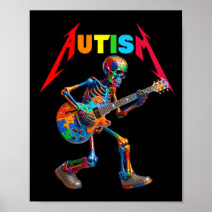 Poster Autisme Squelette Guitare Rock Puzzle Musique Auti