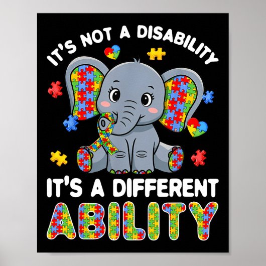 Poster Autiste Capacité Différente Éléphant de la sensibi (Devant)