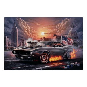 Poster Auto Drapeaux