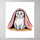 Poster Autocollant Chat Blanc Sous Une Couverture Rose (Devant)