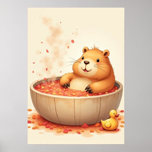 Poster Autocollant de relaxation du capybara dans un bain (Devant)