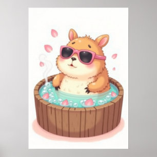 Poster Autocollant de relaxation du capybara dans un bain