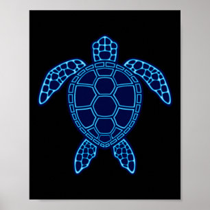 Poster Autocollant design de tortue de mer bleu néon lave