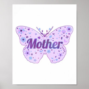 Poster Autocollant Fleurs Papillon Fête des Mères 