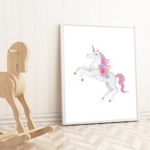Poster Autocollants muraux Licorne fille aquarelle pour c