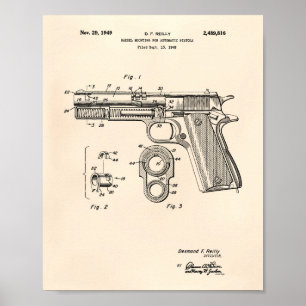 Poster Automatic Pistols 1949 Patent Art Old Peper