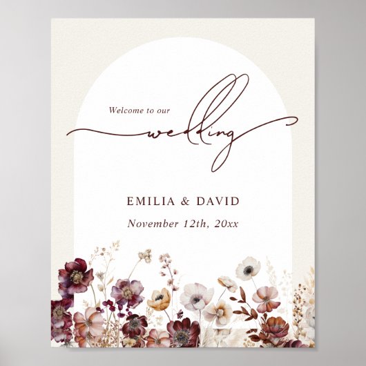 Poster Automne Anemone Arch Mariage Script Bienvenue (Devant)