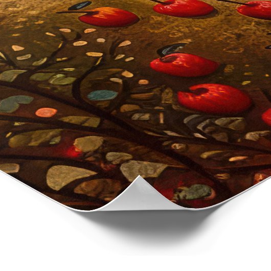 Poster Automne Apple Harvest Folk Art Peinture à l'huile  (Coin)