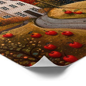 Poster Automne Apple Harvest Folk Art Peinture à l'huile  (Coin)