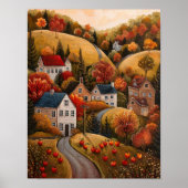 Poster Automne Apple Harvest Folk Art Peinture à l'huile  (Devant)