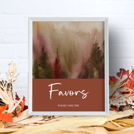 Poster Automne Aquarelle Forêt Terracota faveurs