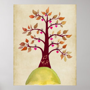 Poster Automne Arbre de l'automne Monogramme Mariage