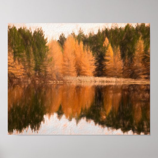 Poster Automne Arbres Lac Orange Automne Thème Sketch Art (Devant)