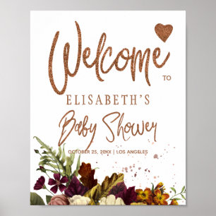 Poster Automne automne baby shower floral rouillé signe d