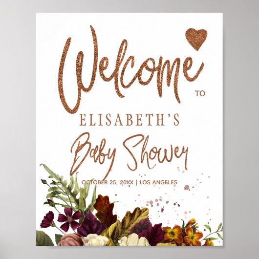 Poster Automne automne baby shower floral rouillé signe d (Devant)