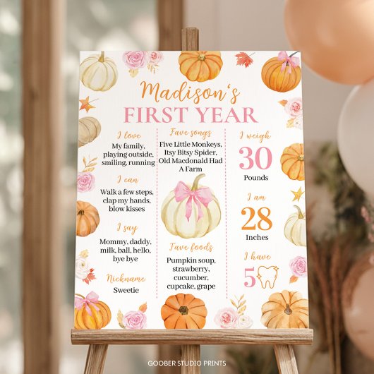 Poster Automne Automne Citrouille Fille 1er anniversaire