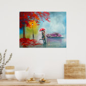 Poster Automne automne pluie jour de baiser couple vintag (Cuisine)