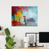 Poster Automne automne pluie jour de baiser couple vintag (Bureau à domicile)