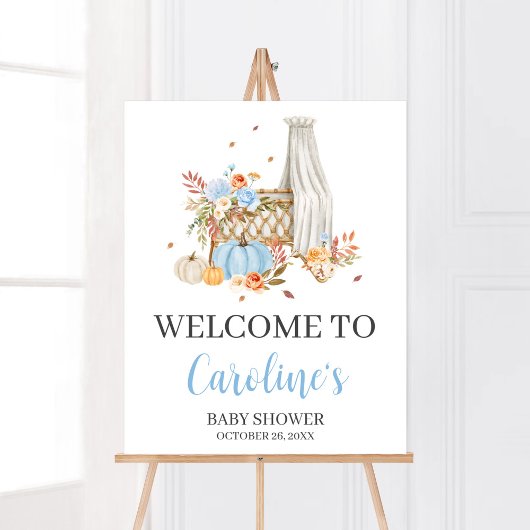 Poster Automne Bleu Citrouille Bienvenue